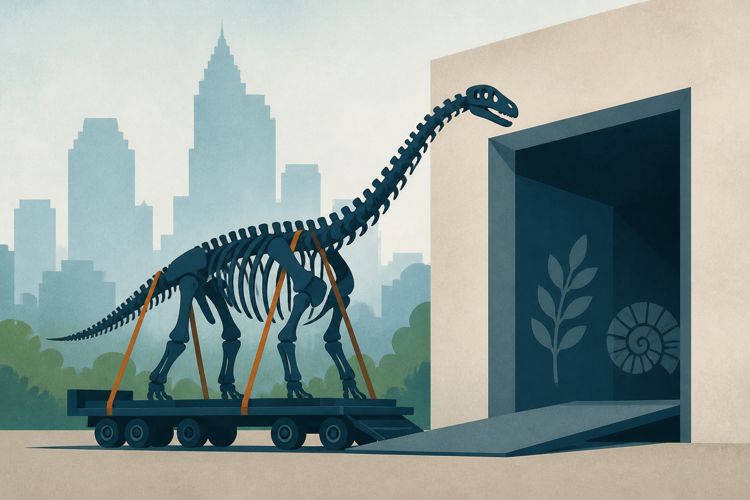 Large dinosaur being moved into downtown Raleigh's NC Museum of Natural Sciences