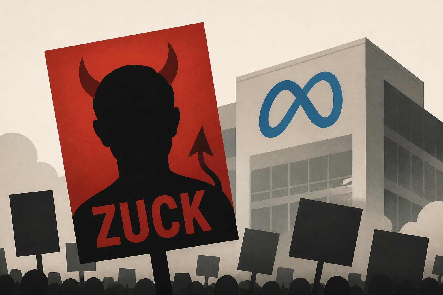 Hundreds of Protestors Descend on Meta Corporate Office Depicting Zuck as the Devil