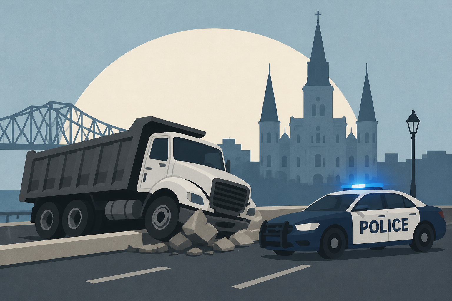 New Orleans police respond to major dump truck crash