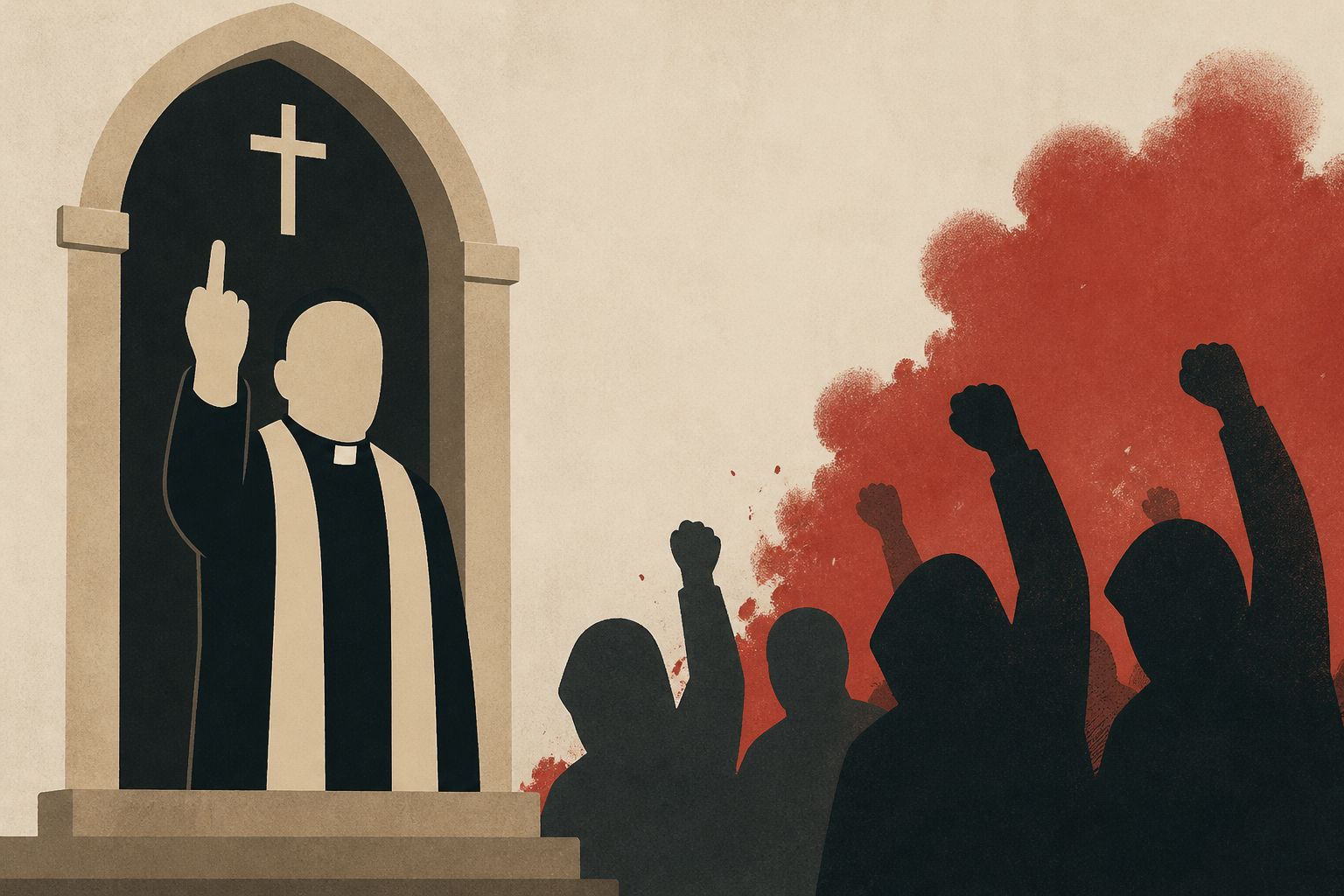 Italian priest Giannicola Maria Simone gives middle finger to Milan rioters outside church