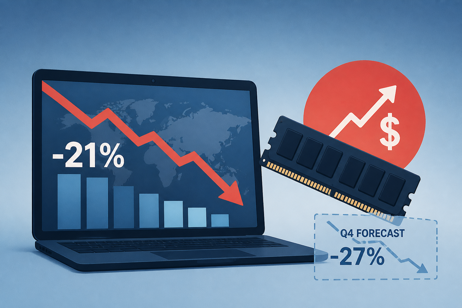 Global PC Shipments Drop 21% In Q3 As Memory Prices Surge, And Forecasts Point To An Even Steeper 27% Fall In Q4