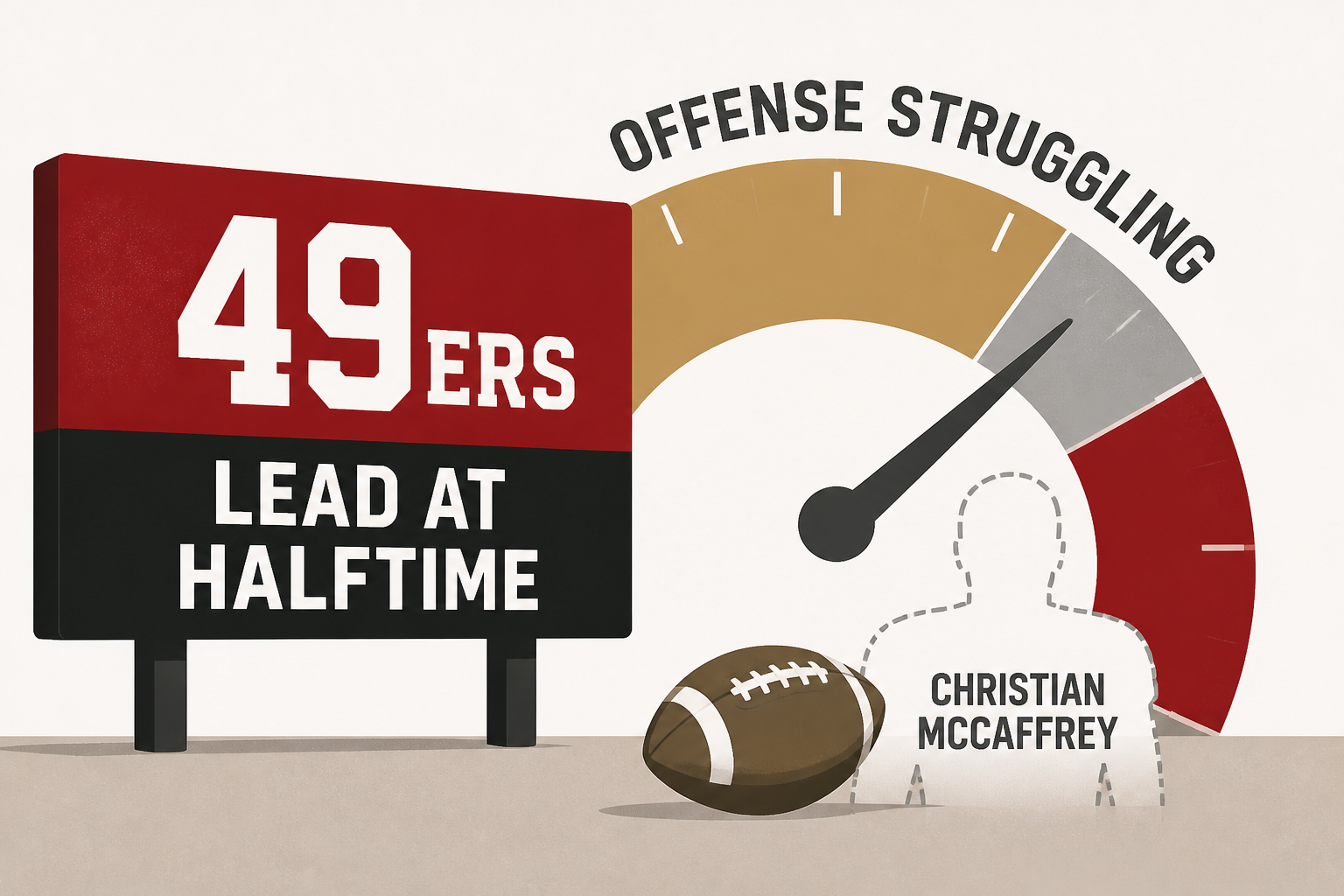 49ers lead at halftime despite offense struggling without Christian McCaffrey