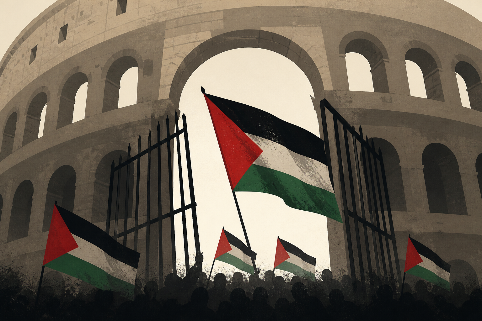 Protesters waving Palestinian flags storm Roman Colosseum gates as unrest grows
