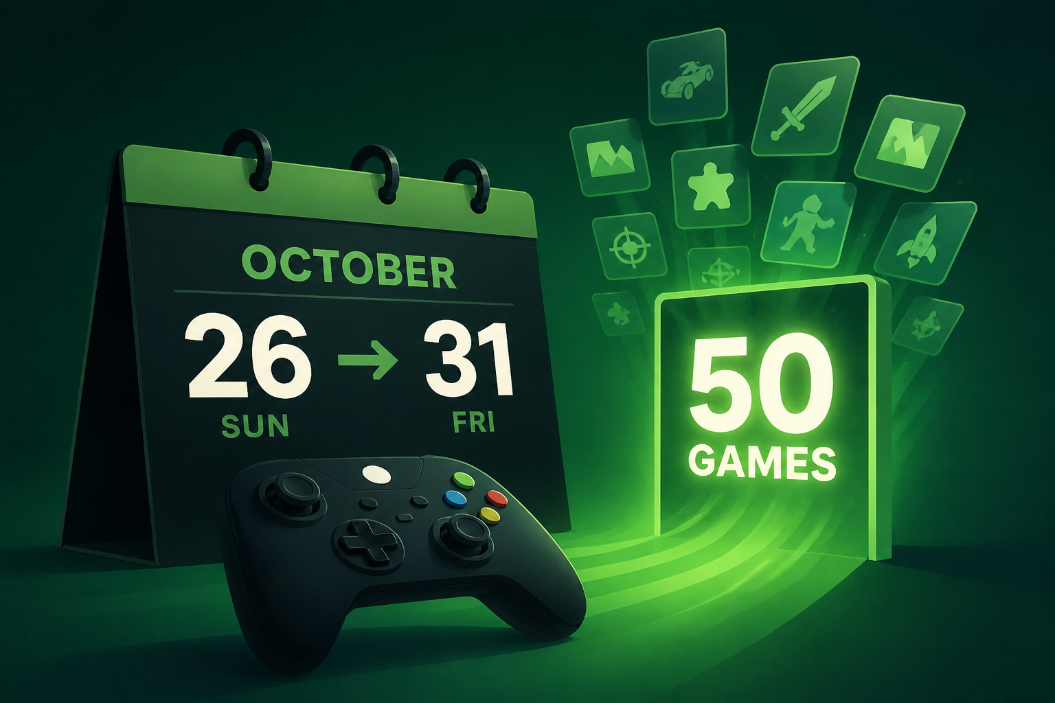 Xbox console users will receive 50 games from October 26 to 31.