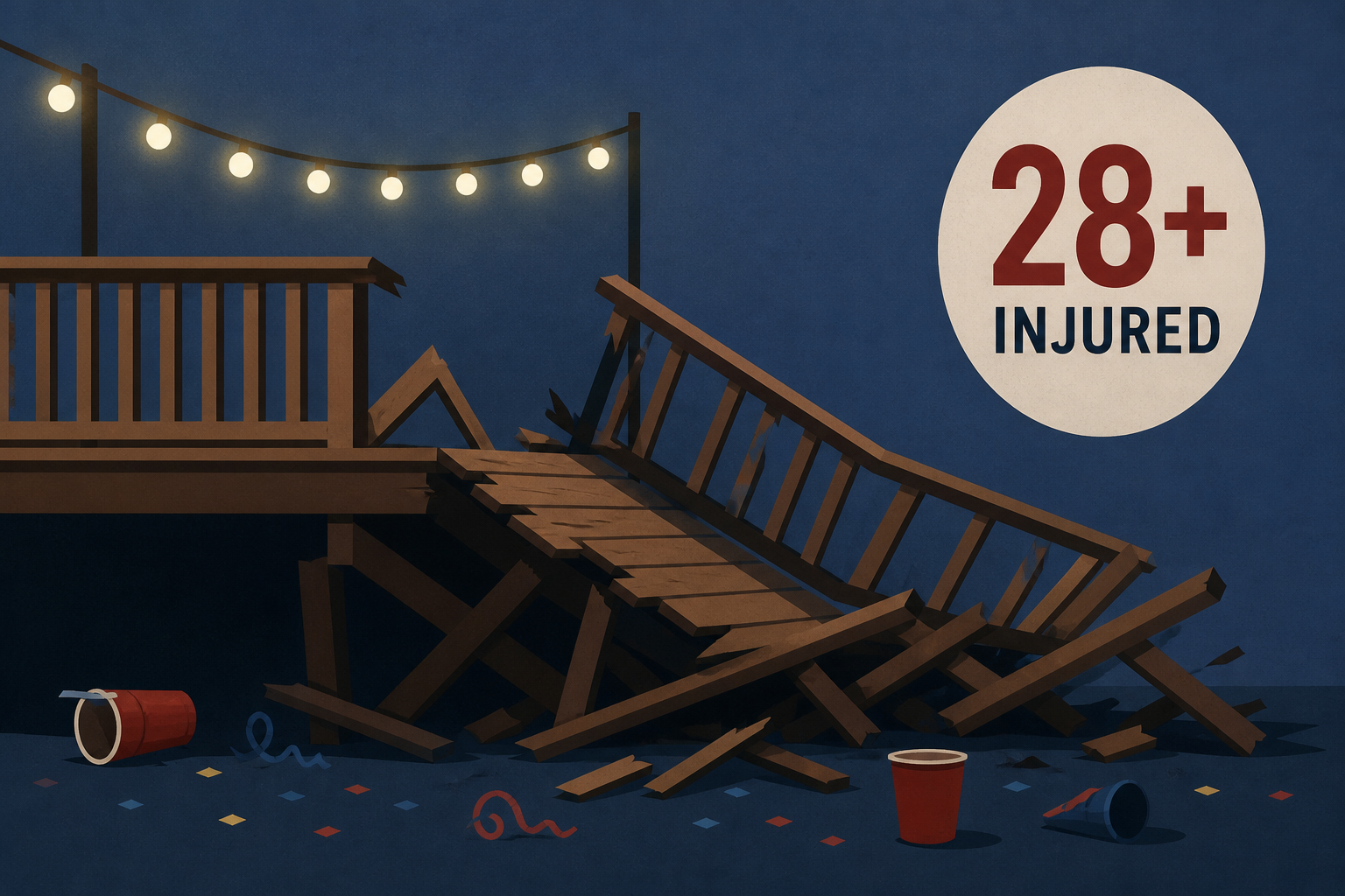 College homecoming party turns to chaos as deck collapses, leaving at least 28 people injured