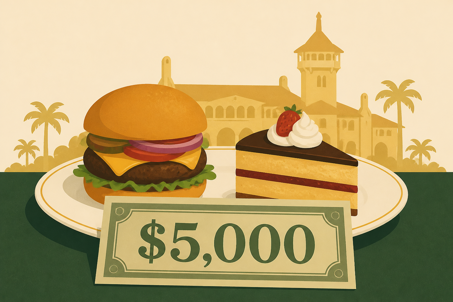 Trump jokes $5,000 cash would buy hamburger and dessert at Mar-a-Lago