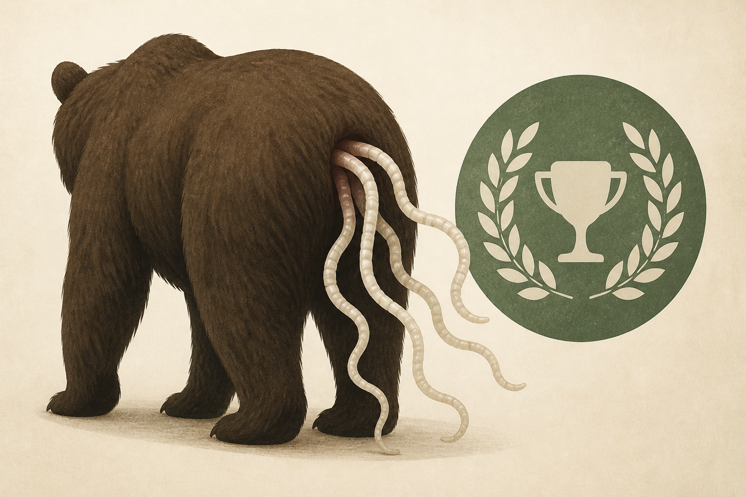Bear with multiple tapeworms sticking out of its butt wins award