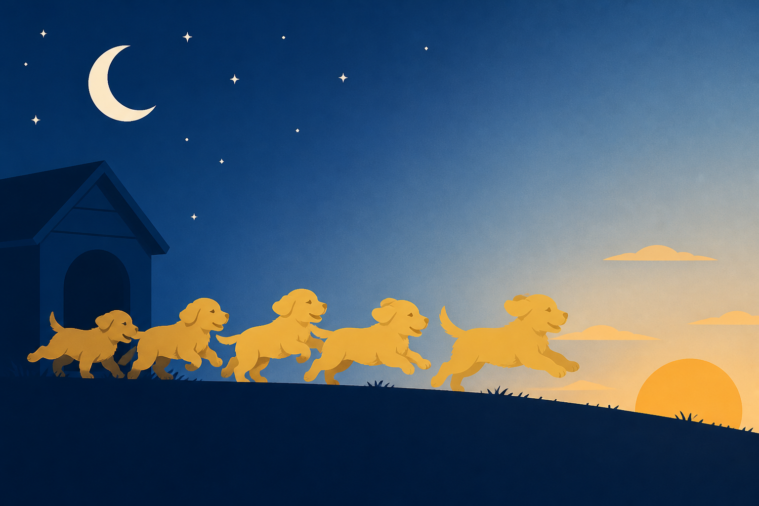 Litter of Golden Retriever Puppies Make a Break For it Before the Sun Comes Out