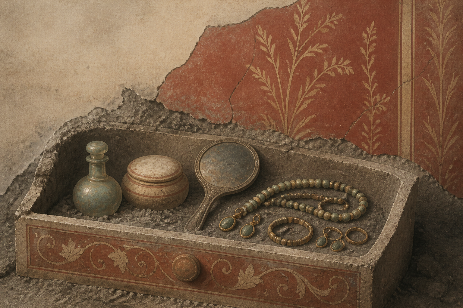 In Pompeii, a woman's wardrobe resurfaces with beauty items and jewels