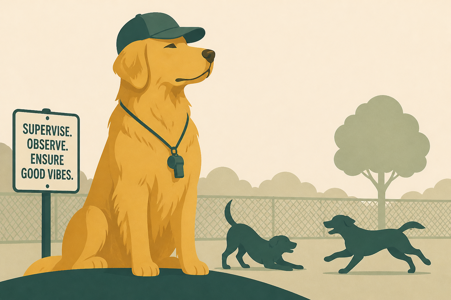 Golden Retriever Has Come to the Dog Park to Supervise, Not to Socialize