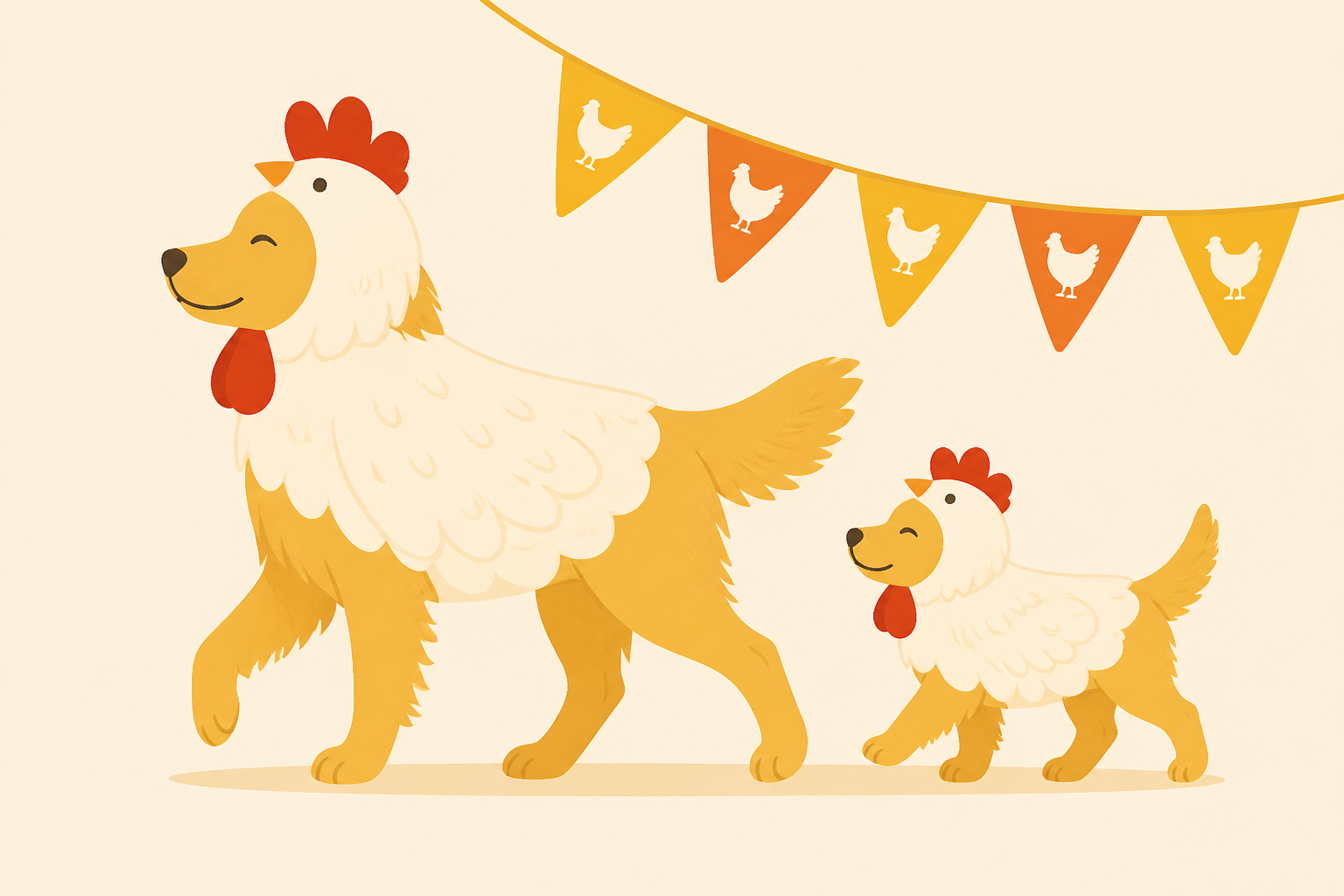 Golden Retriever & Puppy’s Chicken Costume Makes This Family Outing Look Like a Poultry Parade