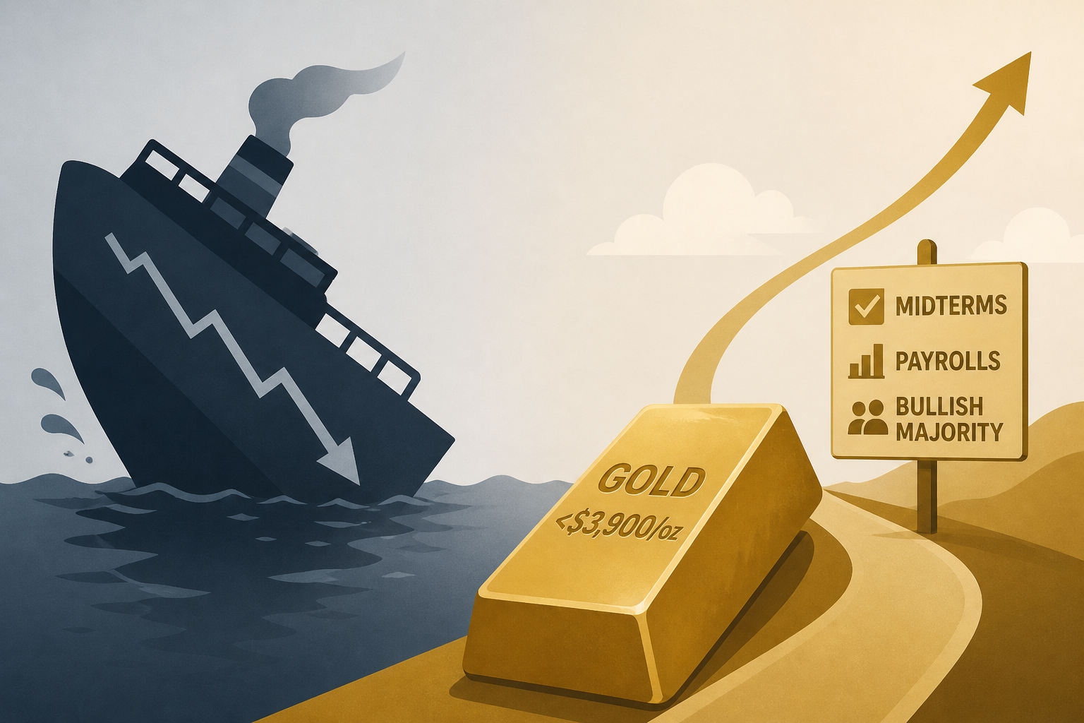 Wall Street abandons ship after gold sinks below $3,900/oz, Main Street maintains bullish majority bias as midterms, payrolls loom