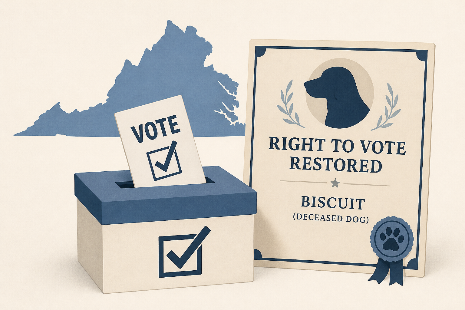 Virginia Gov Spanberger gave right to vote back to convicted dead dog Biscuit