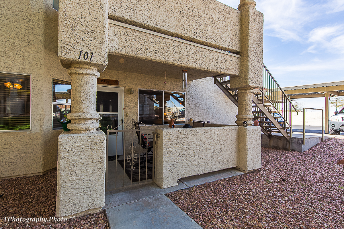 27161 Don't miss out on this beautiful downstairs condo!! Featuring 2 Bedroom and 2 Full Bath. When entring this home you will notice the open spacious floor plan, large bar area, new carpet and granite countertops. Located near parking and in walking distance of the pool. HOA fees include, water, trash, sewer, insurance, cable TV, building maintenance, yard maintenance, community swimming pool and hot tub. Mesquite is a premier location to soak up the sun with numerous activities such as our local recreation center, community events, world class golf, and much more!