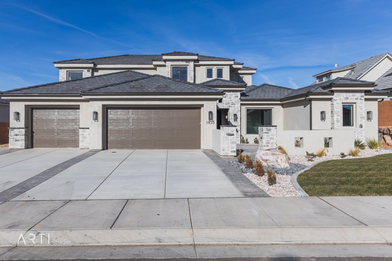 34315 Modern two story home with lots of detail. New construction by High Desert Homes. Large rooms, formal living room, 2 family rooms, mud room and lots of storage. Double Fridge/Freezer included. Sitting area in the Master Bedroom. Block wall on three sides. Front landscape. Don't miss out on this one. Home is completed. Owner/Agent