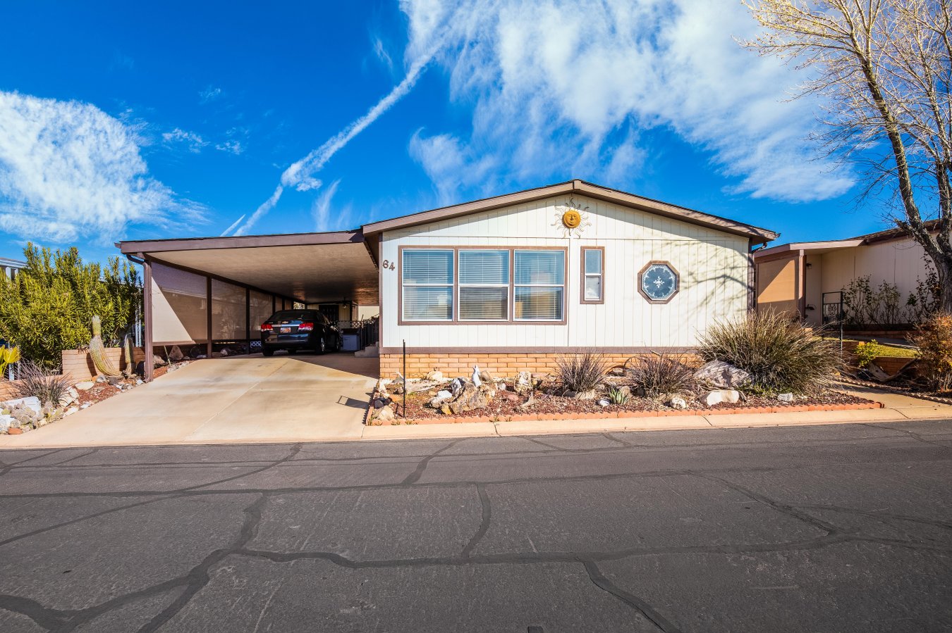 38748 Make this adorable home in the active 55+ community the heart of your Southern Utah adventures! The home has been refreshed with new paint, new solid surface flooring, new roof, new furnace and remodeled bathrooms. All appliances are included with the sale of the home. Don't forget to pack your bathing suit for fun in the community pool! Rentals are not allowed in this neighborhood. $300 home warranty included with the home.