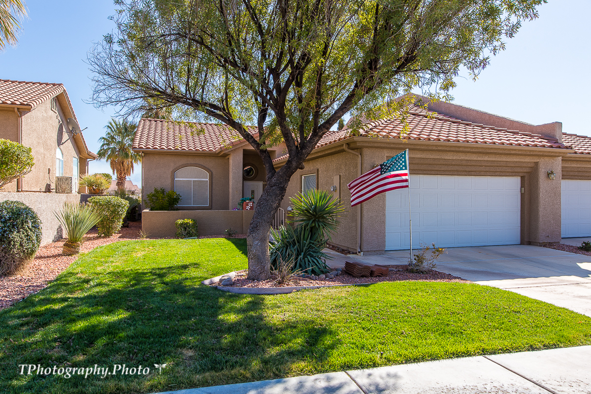 39000 This beautiful 2 bedroom and a den furnished townhome is located in the Summerhills subdivision, a gated golf course community north of I-15. Located on the golf course, enjoy your morning coffee on the eastern facing backyard patio with the bonus of mountain views. Original owner and well-maintained! Open, spacious floorplan with vaulted ceilings and skylights in the living room and master bedroom which provide lots of light. Tile in traffic areas and carpet in living room and bedrooms. New dishwasher and stove, soft water system and reverse osmosis. Garage has a work bench, vented heat and a/c and a window. Front gated patio courtyard. HOA fees allows the homeowner use of the Mesquite Vistas complex which includes fitness center, pool, spa & tennis courts.