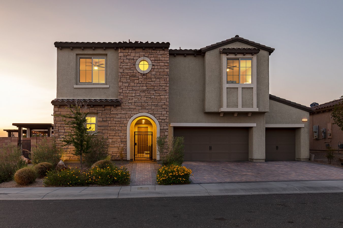 42173 Wow! Just look at this! Tucked away in the heart of Tuscany, this oversized corner lot is elevated for beautiful views of the city and mountains. Complete with custom finishes throughout, this home boasts 5 bedrooms and 4.5 baths, including the casita! Gorgeous vaulted ceilings make this home the statement you're looking to make. SS appliances, quartz countertops, tankless water heater, private jacuzzi, and loads of outdoor living space set this home apart from the rest!