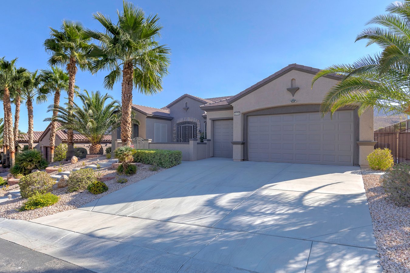 Bright & Airy 2638 Sq Ft Saratoga Model on an Large Elevated Lot in Sun City Anthem. Home has Lots of Upgrades! 2 Master Suites & a Den*Kitchen has Granite Counters/Pantry*Spacious Master Suite w/ Sitting Area, Bath w/ 2 Sinks/Sep. Tub & Shower & Walk-in Closet*2nd Master Suite w/ Attached Bath & Walk-in Closets*Tile Floors*Carpet in Bedrooms and Den, Ceiling Fans, Crown Moldings, Plantation Shutters, Security System, Water Softener, Swamp Cooler in 3 car Garage, All Appliances, newer Water Heater, *Mature Landscaping/Good Mountain Views from a large back yard. Close to Clubhouse.