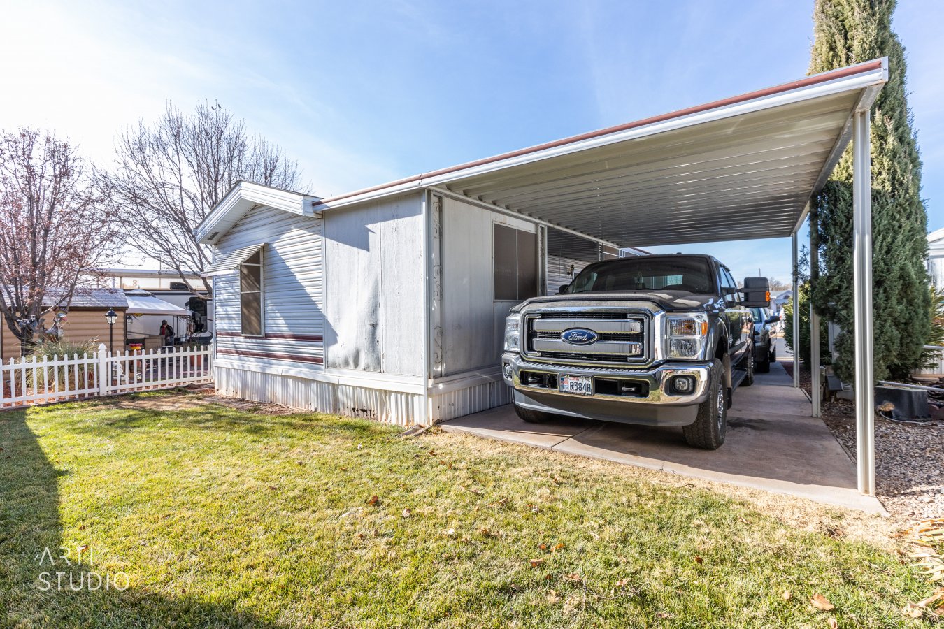 45324 Cherokee Springs one bedroom one bathroom 404 ft.² with a large shed attached that can be used as a laundry room. Grass in the back nice carport. This is in a 55 and older community