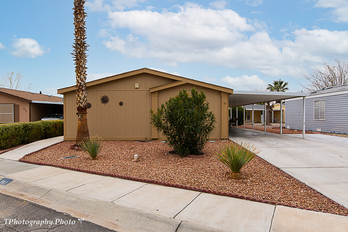 46283 Don't miss out on the beautiful 1296 Square Foot, 3 Bedroom 2 Bath Manufactured Home. When entering this home the first thing you will notice is the beautiful laminate wood flooring. The living room leads right into the dining room and kitchen. All kitchen appliances are included! The master bedroom and guest bedroom are on opposite sides of the home (great for privacy). All bedrooms have walk in closets. The outside is just as impressive as the inside with a storage shed and a large covered carport with room for 2 cars. Mesquite is a premier location to soak up the sun with numerous activities such as our local recreation center, community events, world class golf, and much more!