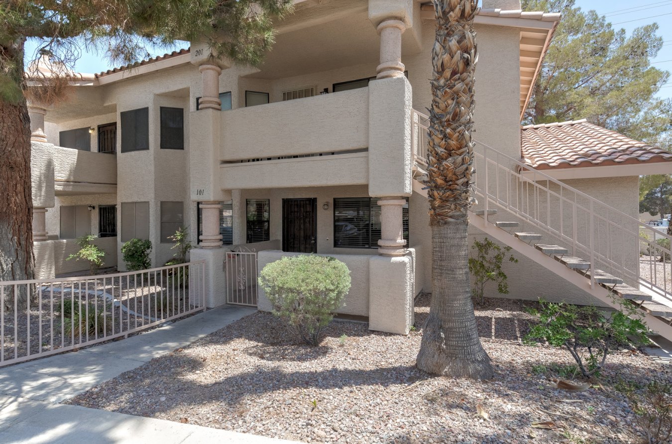 50338 The original owner says it's time to sell. Open and flowing floor plan. Downstairs, two-bedroom, two-bath condo located on the outskirts of Summerlin, but without the high fees. Tile flooring throughout. Lots of kitchen cabinets. Wall-To-Wall mirrored bedroom closets. Washer and dryer stay. Two new water-efficient toilets. Comfortable height breakfast bar. Newer dishwasher. Convenient to shopping and highway access. A short drive to strip malls containing Lowe's, Winco and Trader Joe's. The 110 acre, Kellogg Zaher sports complex is just a few blocks away. Covered parking is nearby. The gated pool and spa are across the street. Several spaces available for RV Parking or Boat Parking. There is additional exterior storage. Moderate upgrades, but room for your personal touch.