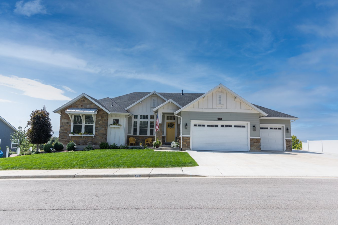 51040 Beautiful rambler on the east bench of Pleasant Grove. Spectacular views of the valley and the lake to the west and the front porch has views up the Wasatch front. Extra large driveway provides ample parking. Open floor plan with vaulted ceilings and oversized rooms. Featuring a designer kitchen, fireplace, master suite with a grand master bath with a his and hers master closet. Included with the home are solar panels and Christmas lights which can be programmed with your phone. Enjoy the outdoors with a gas fire pit, professional basketball, landscaped yard, and walking distance to Grove Creek and Battle Creek trails. Hot tub and furnishings are negotiable.