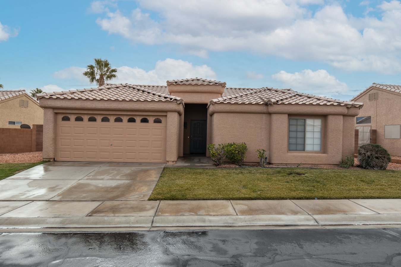 Here is a great home in a gated community. This floor plan has great flow with plenty of natural light. You will be surprised by the size of the bedrooms and closets. The kitchen has white appliances with plenty of counter space and cabinets and nice dining area. Tile in all rooms, except the bedrooms The backyard has a full patio cover, full fenced and space for gardens or plant your own beautiful foliage. Sit and enjoy the mountain view or just catch a great sunset. Two car garage with shelving and water softener. Come and enjoy Mesquite, NV with six championship golf course including Wolf Creek and Oasis Golf Clubs, which just down the street. Las Vegas, NV, only 90 miles and St. George, UT 40 miles