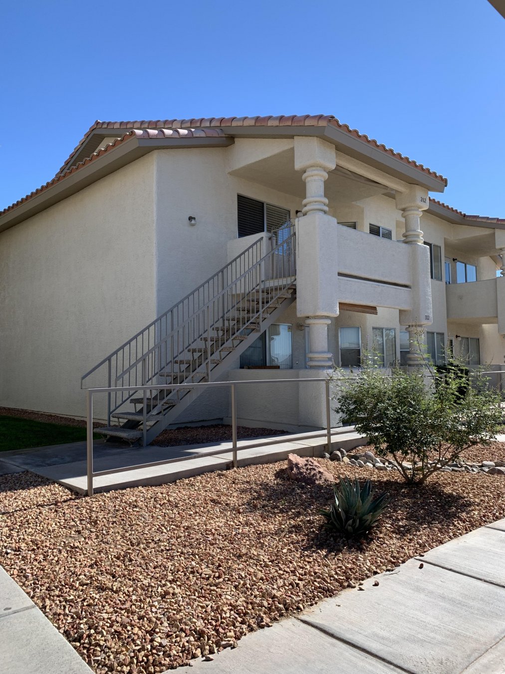 53139 Welcome to 439 Mesa Blvd #202. This Rock Springs I condo has beautiful views of the Mesa and Marilynn Redd Park from the covered patio. Largest floor plan available at Rock Springs I. It offers 1192 sf 2 bedrooms and 2 bathrooms. This condo has been completely professionally painted and will have new flooring throughout. This Popular floor plan has a very spacious living room that has a large picture window with views of the desert. Kitchen has granite counters and recessed lighting which is a nice upgrade, it also has newly painted cabinets and all NEW Stainless Steel Appliances and includes a large breakfast bar. Kitchen is open to the living and dining room. Dining area has bay windows that provide additional light. Master bedroom is large and has extra long closets for plenty of storage and will have new brushed nickel closet doors installed once they are delivered. The 2nd bedroom is a good size and will have new closet doors as well. Both bathrooms have granite counters and freshly painted cabinets as well. There is a 5x8 storage room on the ground floor. Great Location! For more information contact me Karen Fielding ERA Brokers Consolidated at 702-378-9964