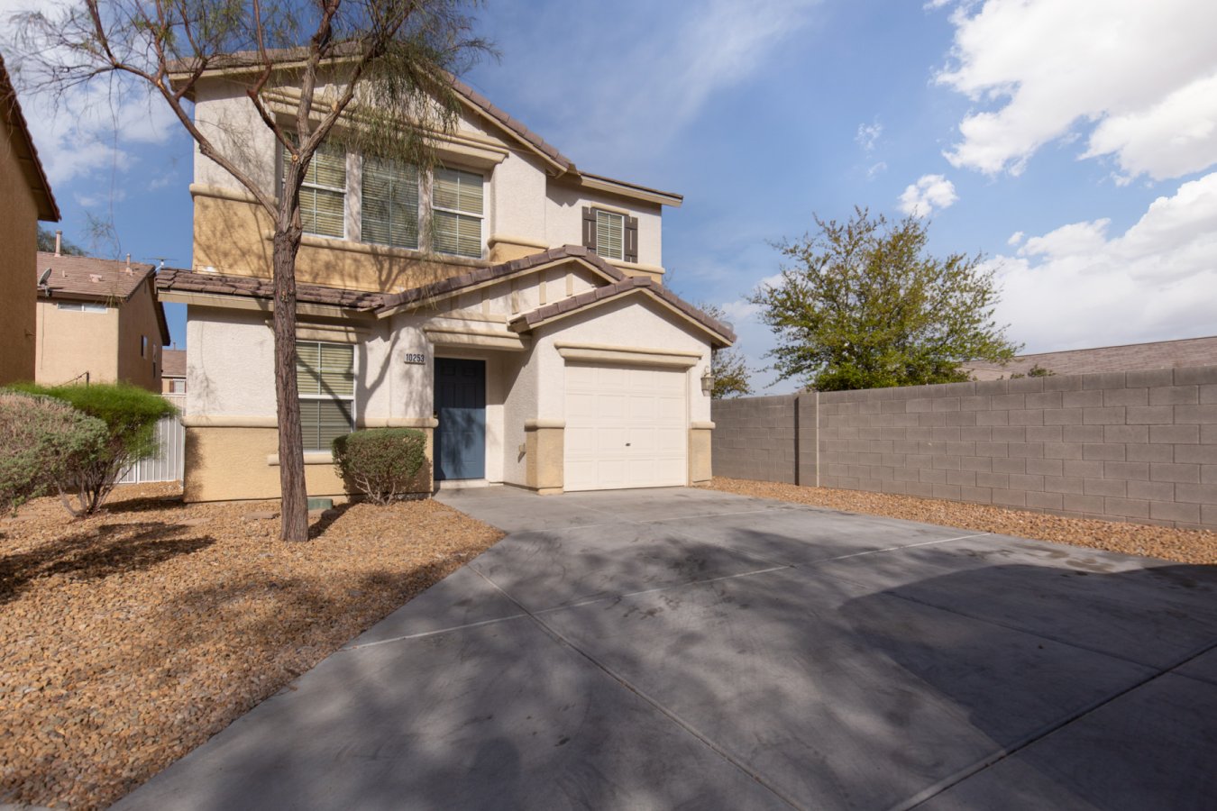 56041 Beautiful home in the heart of Silverado Ranch featuring 3 bedrooms, 2.5 baths, large living room for entertaining. This lovely kitchen features granite counter tops and stainless-steel appliances. The carpet is new, and home has been freshly painted. Enjoy a large patio and nicely landscaped backyard. Large lot in the cul du sac with extra parking.