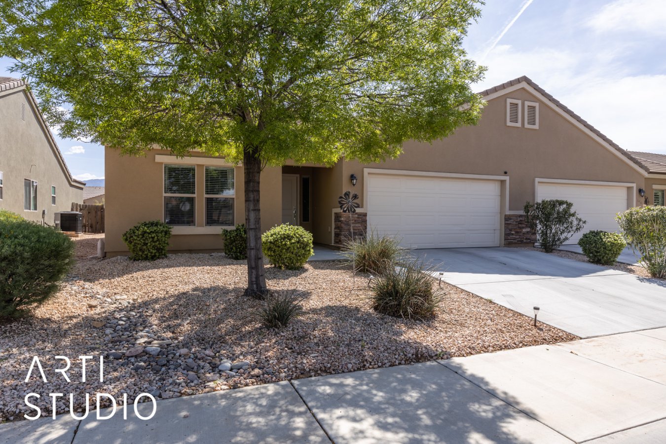 56164 Two bedroom townhouse with large extra room that could be used as an office or den. The North/South orientation keeps this house cooler in the Summer months, along with a South facing Covered patio that shades the windows looking out of the Livingroom and dining room area. Nicely landscaped backyard with privacy fence which can be enjoyed while sitting on the back patio. Santa Theresa Estates is a secluded neighborhood without main thoroughfare traffic. This house has a newly installed smart thermostat that makes monitoring and controlling your in house temperatures remotely from your phone or computer a breeze.