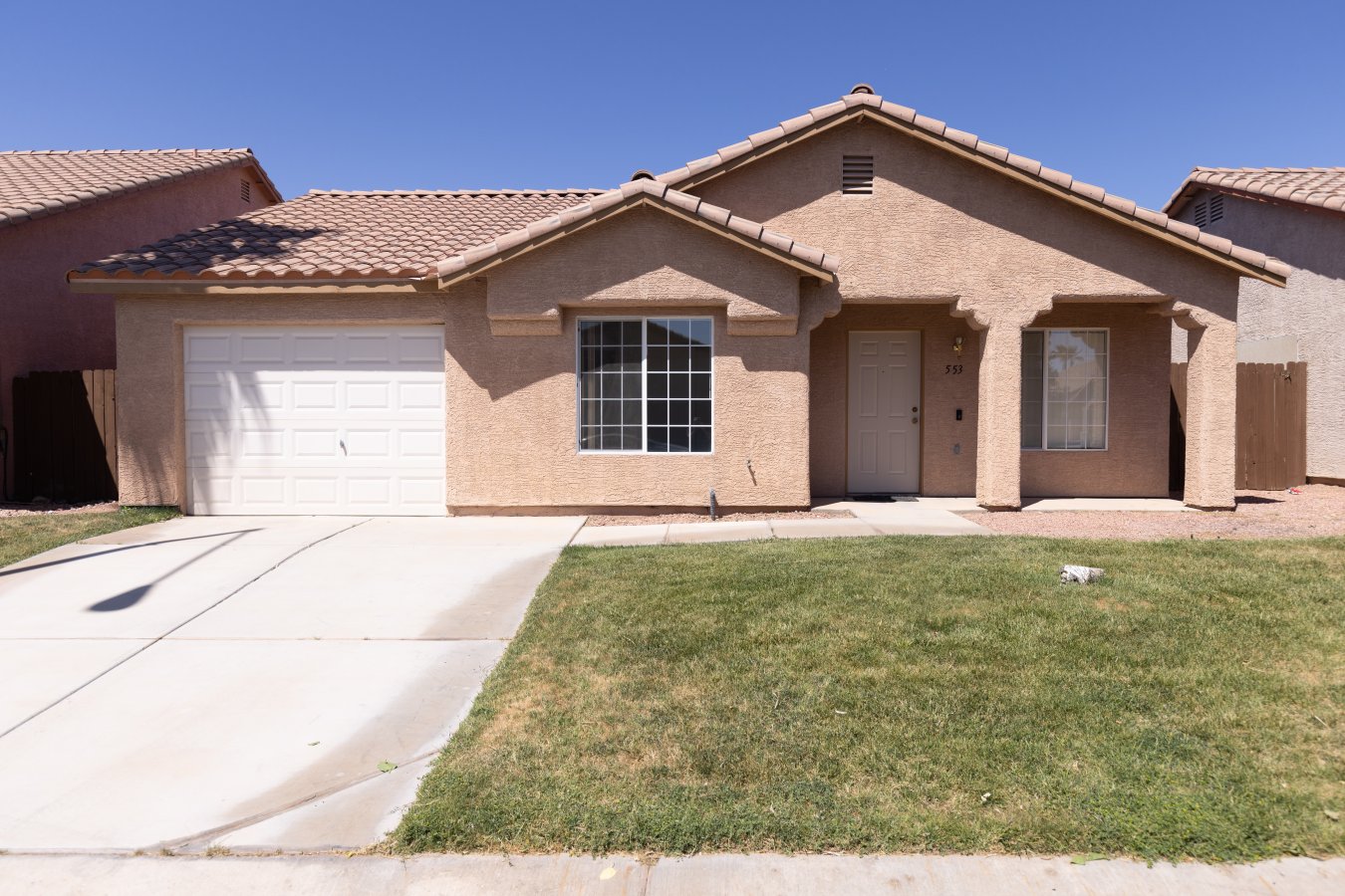 57157 Looking for a place that is move in ready! Here it is just waiting for you. Open floor plan with high vaulted ceilings. Freshly painted with natural soothing colors. Upgraded lighting, through the home gives it a fresh look. Tile flooring make for easy clean up all through the main living areas. The kichen is not lacking storage upper and lower cabinetry. A window over the kitchen sink to enjoy the morning sun. Breakfast nook is just steps from the covered patio and back yard. Always be part of the crowd with the living room and dining room being the heart of the home. Master bedroom is a place to relax and dream. Double vanities and a great closet. Indoor laundry room with added storage area. Never mow your front lawn. The association will handle that for you. You can enjoy the swimming pool and park area. If you have an RV or boat, you also have a spot to park it. A spot for you and your neighbors is available. View this home by following the link: https://my.matterport.com/show/?m=R7VUDA6t8dy