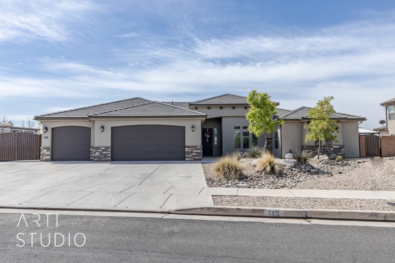 56640 Semi Custom home with 3 extra large on suite bedrooms on .35 acre. This 3002 sq ft home built in 2015 has a 3 car garage, Gorgeous pool, pool house with heat & a/c, surround sound, tankless water heater, extra insulation including the foam wrap under the stucco, a radiant barrier, cozy fireplace, RV parking w/30 amp hookup, desert landscaping, double ovens, large pantry, 8 seat bullfrog hot tub, a den/flex room and much more. All buyers must be pre-approved in order to show the home. Showings must be between 10am-6pm. Ring system can stay with $100/year fee or seller will remove it. HOA includes a community pool, park & playground.