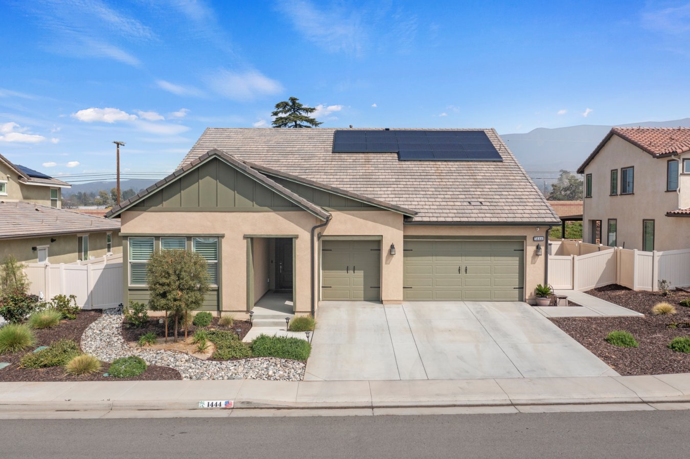 Welcome home to this beautiful SINGLE STORY home in the popular North Sundance Community in Beaumont! This four bedroom and three bath home is situated on a sprawling lot with over 10,000 square feet and is loaded with character and custom designer upgrades throughout. The open floor plan leads to the oversized eat-in kitchen with a large center island with breakfast bar, upgraded cabinets with custom finishes, stainless steel appliances, and additional butler's pantry space. The master bedroom has an attached master bath with dual sinks, separate soaking tub and shower surround, and walk in closet. The remaining bedrooms share a hallway bath and there is a separate laundry room with a sink for added convenience. Enjoy the entertaining backyard with a covered patio space, custom fire pit, and lots of grassy space for the kids to play! Not included in the living square footage is an upstairs storage area above the garage that allows a multitude of uses. This additional bonus area was a builder upgrade and frees up space in the 3 car garage to park vehicles. Permanent installed Holiday and decorative lights at the fascia allow for multiple colors and uses and convey at sale. There are resort style amenities in the community including 3 swimming pools, spa, BBQ and Picnic area, Gas Fire Pits, Full Court Basketball, Bocce Ball Court, Playground, and close to Tioga Park. With a close location to local schools, shopping, restaurants, and freeway access this stunning home is a must see and won't last long! Buyers to assume solar lease at close of escrow. Simply too many upgrades to list, please see additional supplement of conveying features.