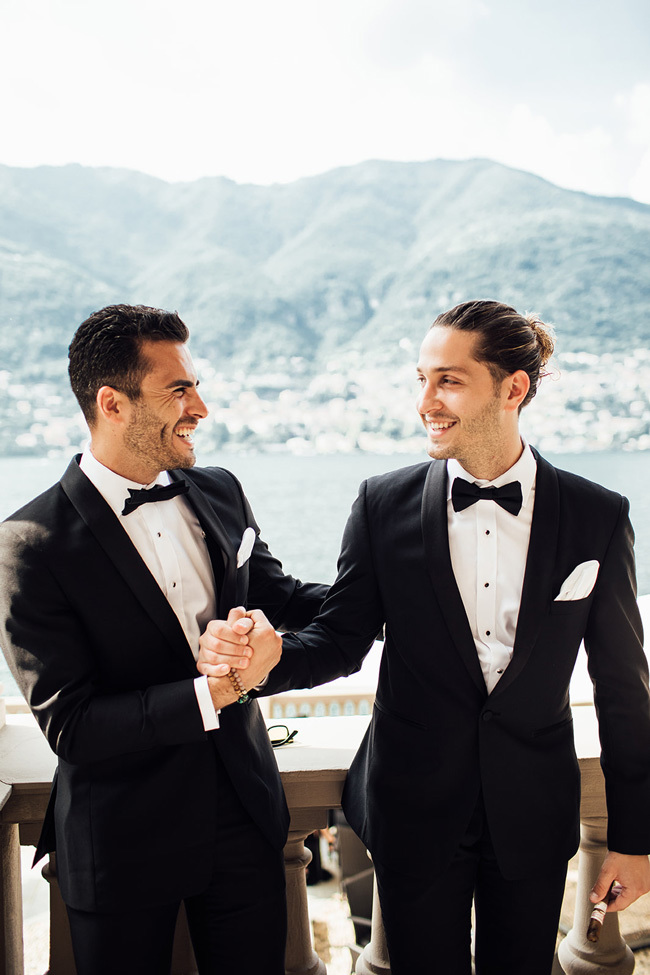 Grooms in formal tuxedos for wedding