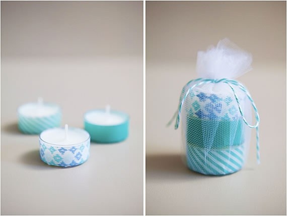 DIY tea light wedding favors under $1 Washi tape tea light wedding favors