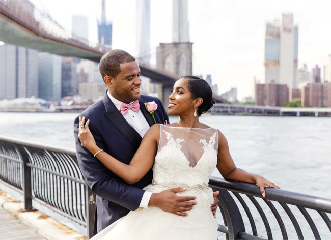 How to get married in Brooklyn NY Gorgeous couple in front of the Brooklyn Bridge