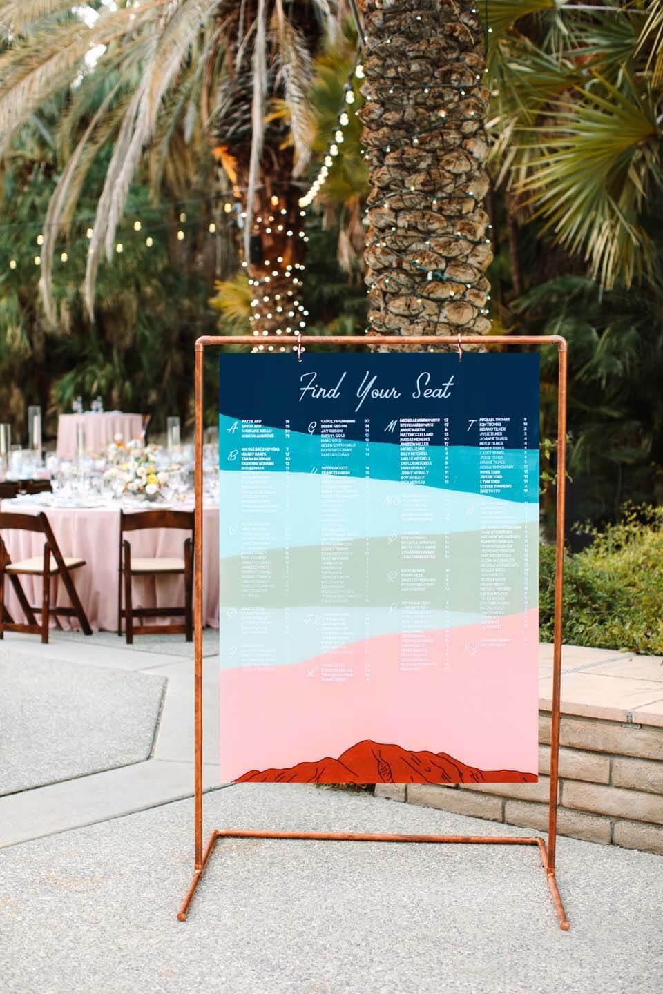 Color blocked seating chart handmade by the bride