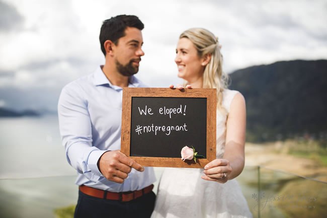 Elopement Sign with Not Pregnant Disclaimer Couple announce their elopement along with a 'not pregnant' disclaimer