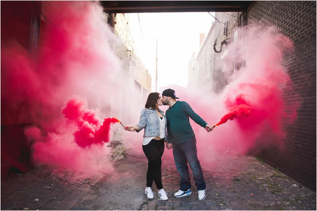 Engagement photos with smoke bombs