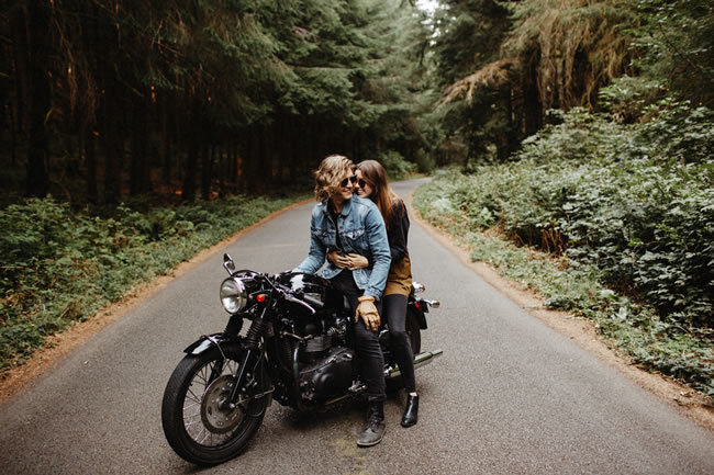 Engagement photos on a motorcycle