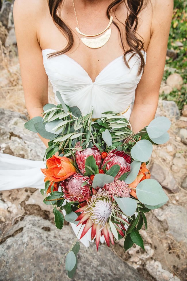 Rustic Wedding Bouquet by Home Sweet Flowers Lush wedding bouquet with eucalyptus and bright florals