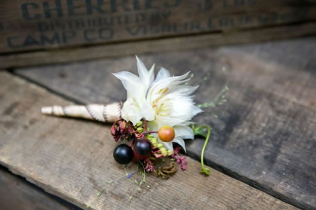 Wedding Boutonniere by Waterlily Pond Simple wedding boutonniere with berries