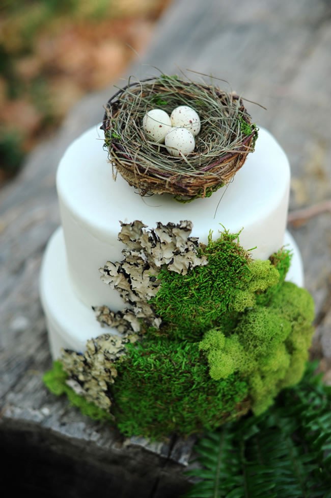Forest Wedding Cake Ideas Forest wedding cake with moss and faux birds nest