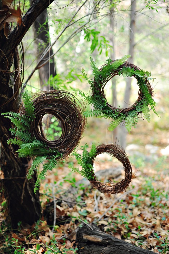 Rustic Wedding Wreaths Rustic wedding wreathes comprised of twigs and ferns