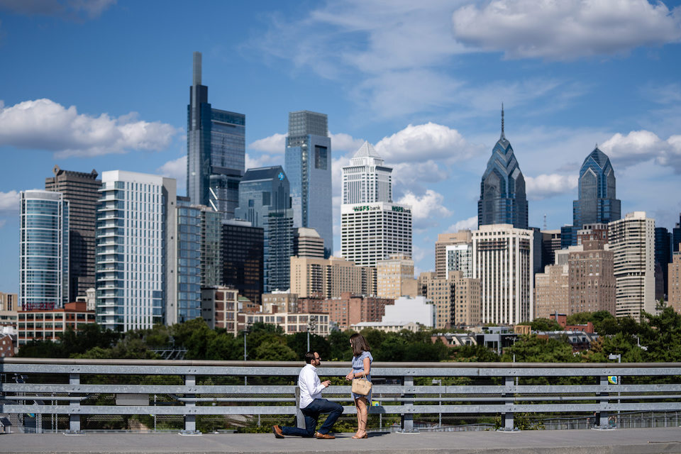 Proposal in front of Philadelphia skyline by J&J Studios