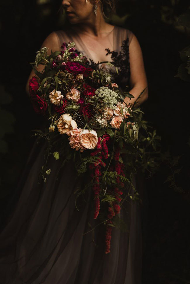 Moody Halloween wedding bouquet with dark florals Moody Halloween wedding bouquet with dark florals