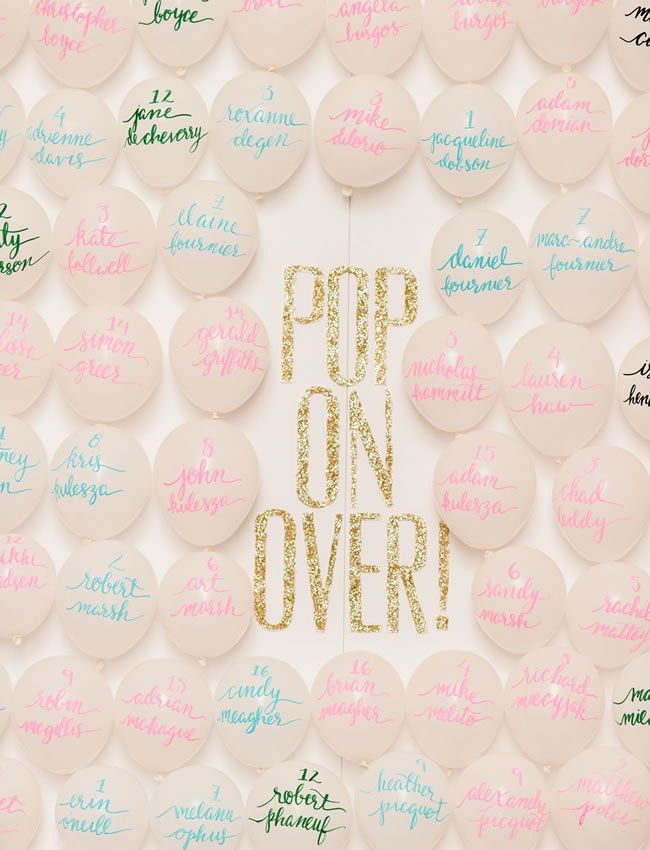 Pop on Over balloons as wedding escort cards