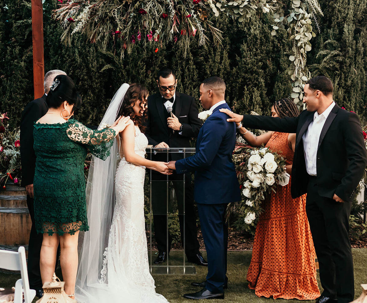 A moment of reverent silence during a wedding ceremony
