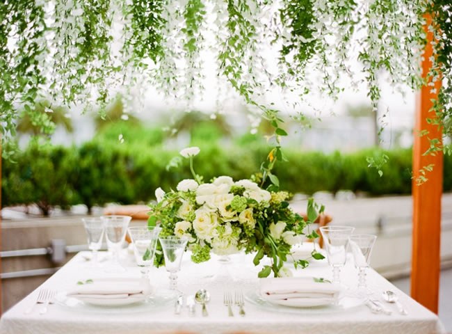 Green and White Wedding Centerpiece